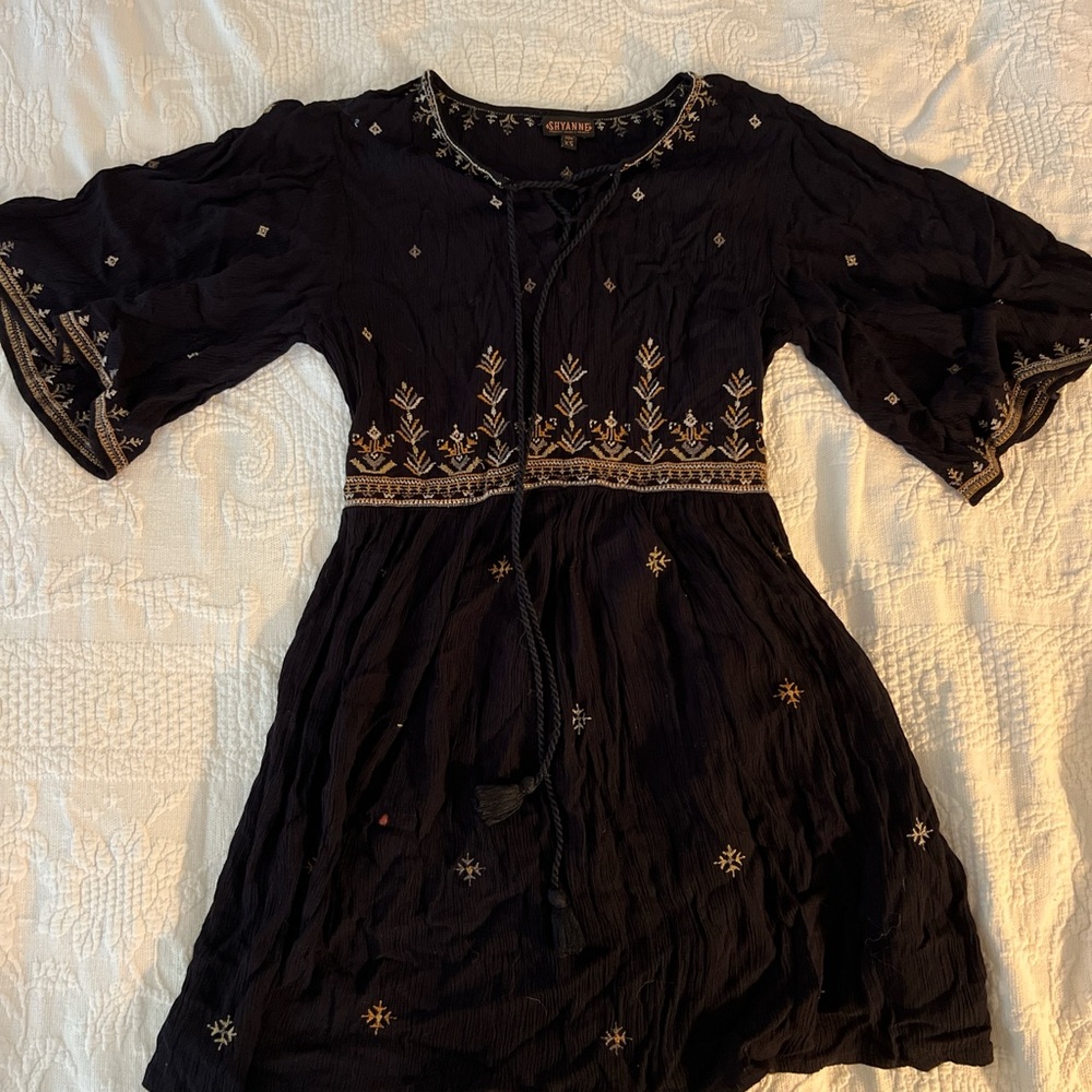 Shyanne Black Dress with Gold Embroidery